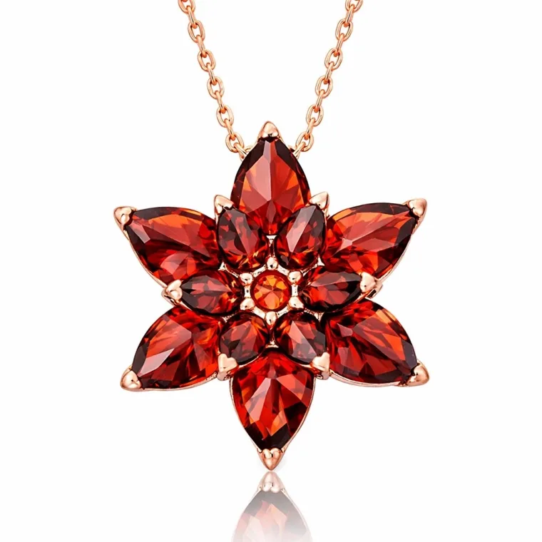 Rose Gold Plated Sterling Silver Red Lotus Flower Pendant Necklace for Women