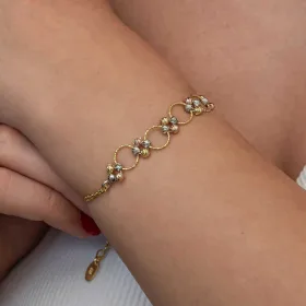 925 Sterling Silver Tri-Color Dorica Circle Bracelet for Women | Gold, Rose Gold & Rhodium Plated Link Bracelet - image 5 thumbnail
