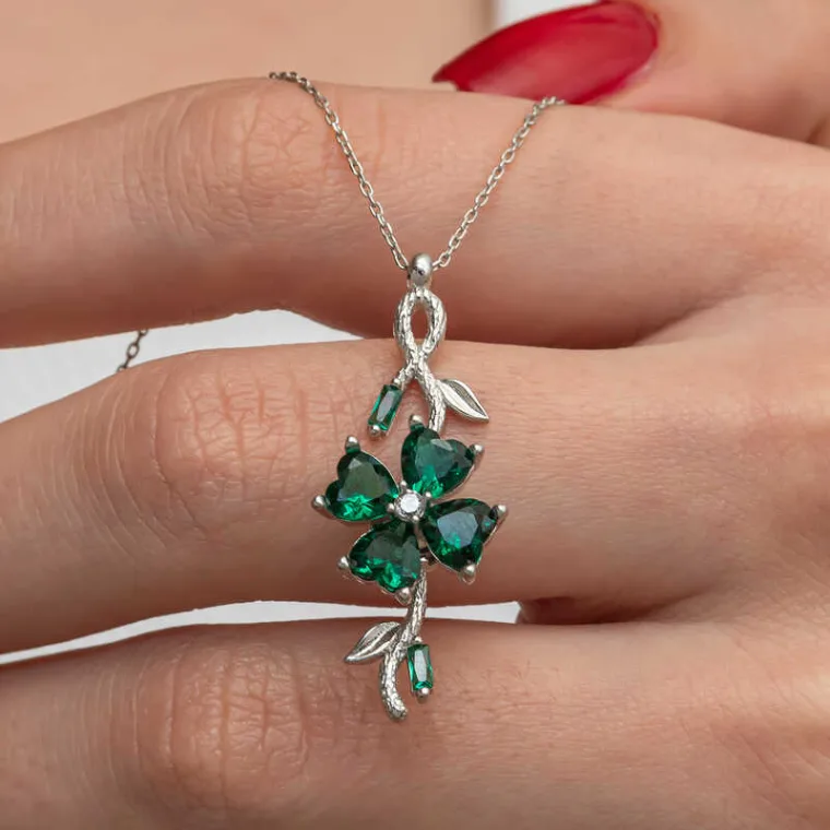 925 Sterling Silver Rotating Green Clover Necklace for Women
