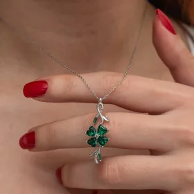925 Sterling Silver Rotating Green Clover Necklace for Women | Four Leaf Clover Pendant Necklace - image 2 thumbnail