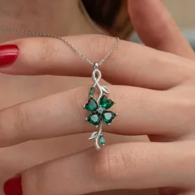 925 Sterling Silver Rotating Green Clover Necklace for Women | Four Leaf Clover Pendant Necklace - image 3 thumbnail