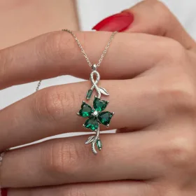 925 Sterling Silver Rotating Green Clover Necklace for Women | Four Leaf Clover Pendant Necklace - image 4 thumbnail