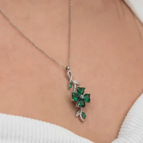 925 Sterling Silver Rotating Green Clover Necklace for Women | Four Leaf Clover Pendant Necklace - image 5 thumbnail