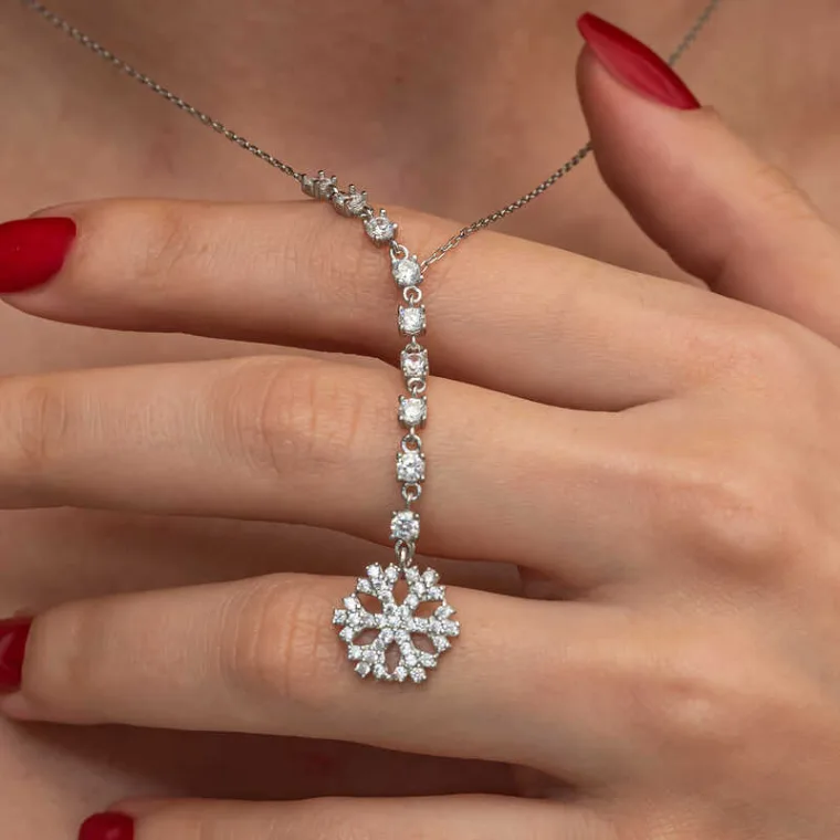 925 Sterling Silver Sparkling Snowflake Necklace for Women