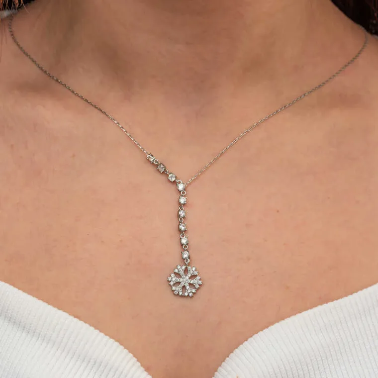925 Sterling Silver Sparkling Snowflake Necklace for Women alternate view