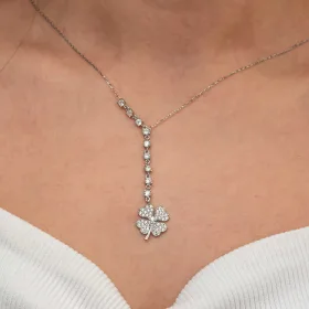 925 Sterling Silver Four Leaf Clover Necklace for Women | Lucky Zircon Clover Pendant | Rhodium Plated Jewelry - image 2 thumbnail