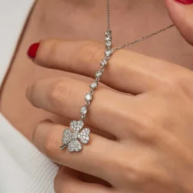 925 Sterling Silver Four Leaf Clover Necklace for Women | Lucky Zircon Clover Pendant | Rhodium Plated Jewelry - image 3 thumbnail