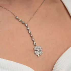 925 Sterling Silver Four Leaf Clover Necklace for Women | Lucky Zircon Clover Pendant | Rhodium Plated Jewelry - image 4 thumbnail