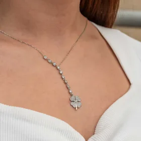 925 Sterling Silver Four Leaf Clover Necklace for Women | Lucky Zircon Clover Pendant | Rhodium Plated Jewelry - image 5 thumbnail