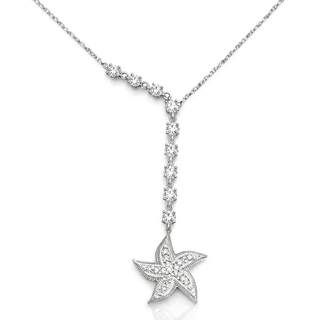 925 Sterling Silver Sparkling Starfish Necklace for Women | Ocean Inspired Zircon Pendant | Rhodium Plated Jewelry