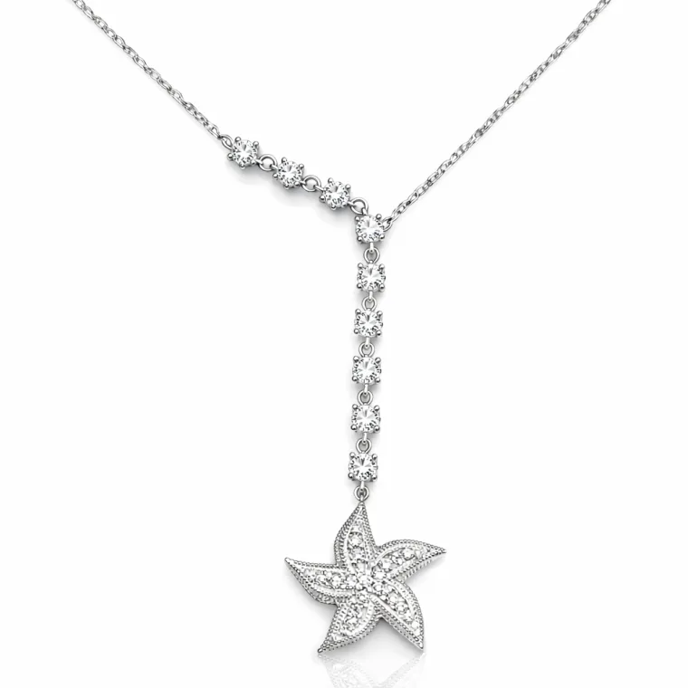 925 Sterling Silver Sparkling Starfish Necklace for Women