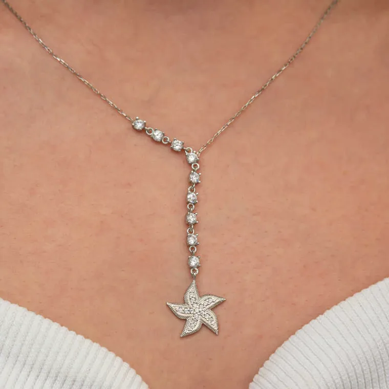 925 Sterling Silver Sparkling Starfish Necklace for Women alternate view