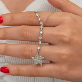 925 Sterling Silver Sparkling Starfish Necklace for Women | Ocean Inspired Zircon Pendant | Rhodium Plated Jewelry - image 3 thumbnail