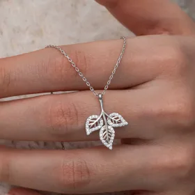 925 Sterling Silver Three Leaf Necklace for Women | Sterling Silver Leaf Pendant Necklace thumbnail