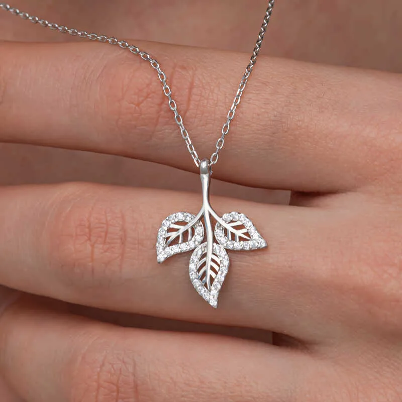 925 Sterling Silver Three Leaf Necklace for Women | Sterling Silver Leaf Pendant Necklace - image 2