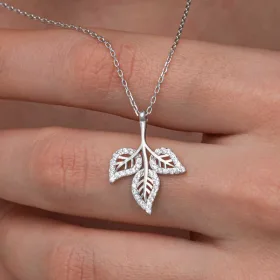 925 Sterling Silver Three Leaf Necklace for Women | Sterling Silver Leaf Pendant Necklace - image 2 thumbnail