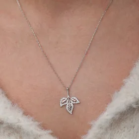 925 Sterling Silver Three Leaf Necklace for Women | Sterling Silver Leaf Pendant Necklace - image 3 thumbnail