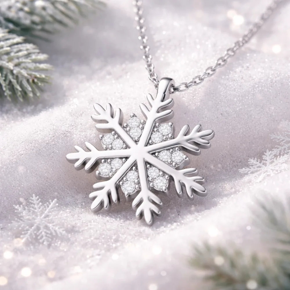 925 Sterling Silver Snowflake Pendant Necklace for Women | Rhodium Plated Winter Crystal Inspired Jewelry Gift - image 2