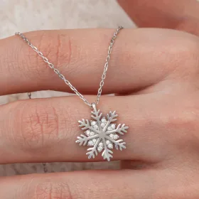 925 Sterling Silver Snowflake Pendant Necklace for Women | Rhodium Plated Winter Crystal Inspired Jewelry Gift - image 3 thumbnail