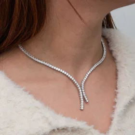 925 Sterling Silver Double Row White Zircon Tennis Necklace for Women | Rhodium Plated Layered Statement Jewelry - image 2 thumbnail