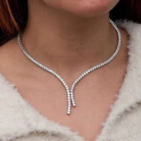 925 Sterling Silver Double Row White Zircon Tennis Necklace for Women | Rhodium Plated Layered Statement Jewelry - image 3 thumbnail