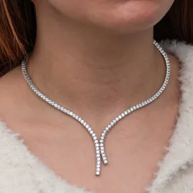 925 Sterling Silver Double Row White Zircon Tennis Necklace for Women | Rhodium Plated Layered Statement Jewelry - image 4 thumbnail