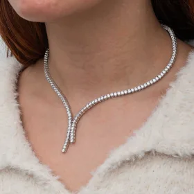 925 Sterling Silver Double Row White Zircon Tennis Necklace for Women | Rhodium Plated Layered Statement Jewelry - image 5 thumbnail