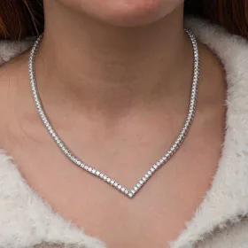 925 Sterling Silver V-Shape White Zircon Tennis Necklace for Women | Rhodium Plated Statement Jewelry - image 2 thumbnail