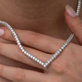 925 Sterling Silver V-Shape White Zircon Tennis Necklace for Women | Rhodium Plated Statement Jewelry - image 4 thumbnail