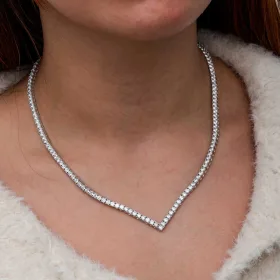 925 Sterling Silver V-Shape White Zircon Tennis Necklace for Women | Rhodium Plated Statement Jewelry - image 5 thumbnail