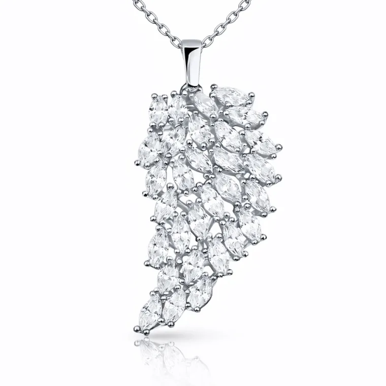 Rhodium Plated Sterling Silver Angel Wing Necklace for Women