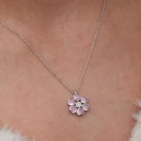 925 Sterling Silver Pink Heart Flower Necklace for Women | Sterling Silver Floral Pendant Necklace - image 3 thumbnail