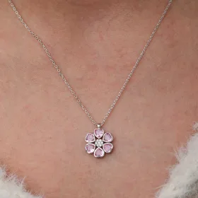 925 Sterling Silver Pink Heart Flower Necklace for Women | Sterling Silver Floral Pendant Necklace - image 4 thumbnail