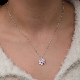 925 Sterling Silver Pink Heart Flower Necklace for Women | Sterling Silver Floral Pendant Necklace - image 5 thumbnail