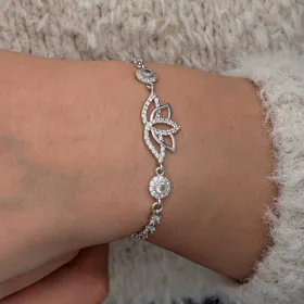 925 Sterling Silver Lotus Flower Bracelet for Women with Zircon Stones | Rhodium Plated Spiritual Floral Jewelry - image 2 thumbnail