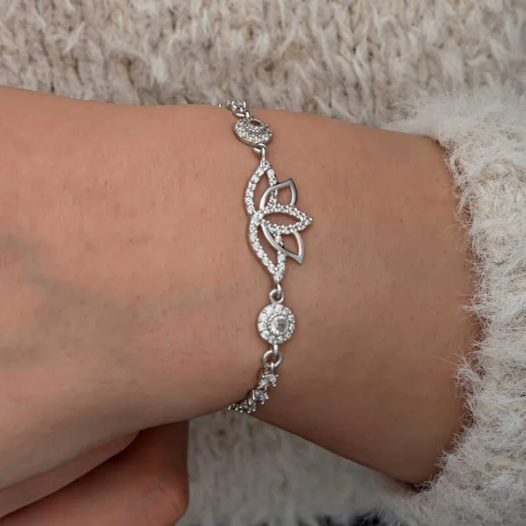925 Sterling Silver Lotus Flower Bracelet for Women with Zircon Stones alternate view