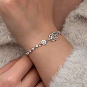 925 Sterling Silver Lotus Flower Bracelet for Women with Zircon Stones | Rhodium Plated Spiritual Floral Jewelry - image 3 thumbnail