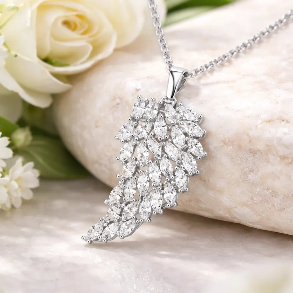 Rhodium Plated Sterling Silver Angel Wing Necklace for Women | Zircon Stone Pendant - image 2