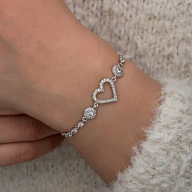 Sterling Silver White Zircon Heart Bracelet for Women – Rhodium Plated Romantic Heart Jewelry - image 3 thumbnail