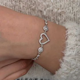 Sterling Silver White Zircon Heart Bracelet for Women – Rhodium Plated Romantic Heart Jewelry - image 4 thumbnail