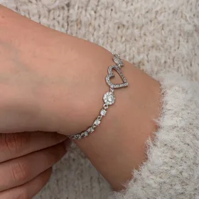 Sterling Silver White Zircon Heart Bracelet for Women – Rhodium Plated Romantic Heart Jewelry - image 5 thumbnail