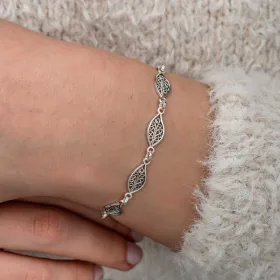 925 Sterling Silver Filigree Leaf Pattern Bracelet for Women | Handmade Artisan Botanical Jewelry - image 2 thumbnail