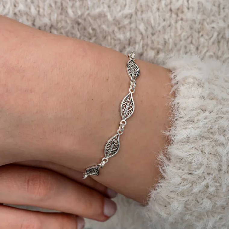 925 Sterling Silver Filigree Leaf Pattern Bracelet for Women alternate view