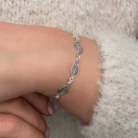 925 Sterling Silver Filigree Leaf Pattern Bracelet for Women | Handmade Artisan Botanical Jewelry - image 4 thumbnail