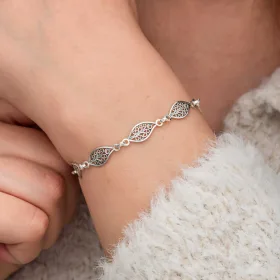 925 Sterling Silver Filigree Leaf Pattern Bracelet for Women | Handmade Artisan Botanical Jewelry - image 5 thumbnail