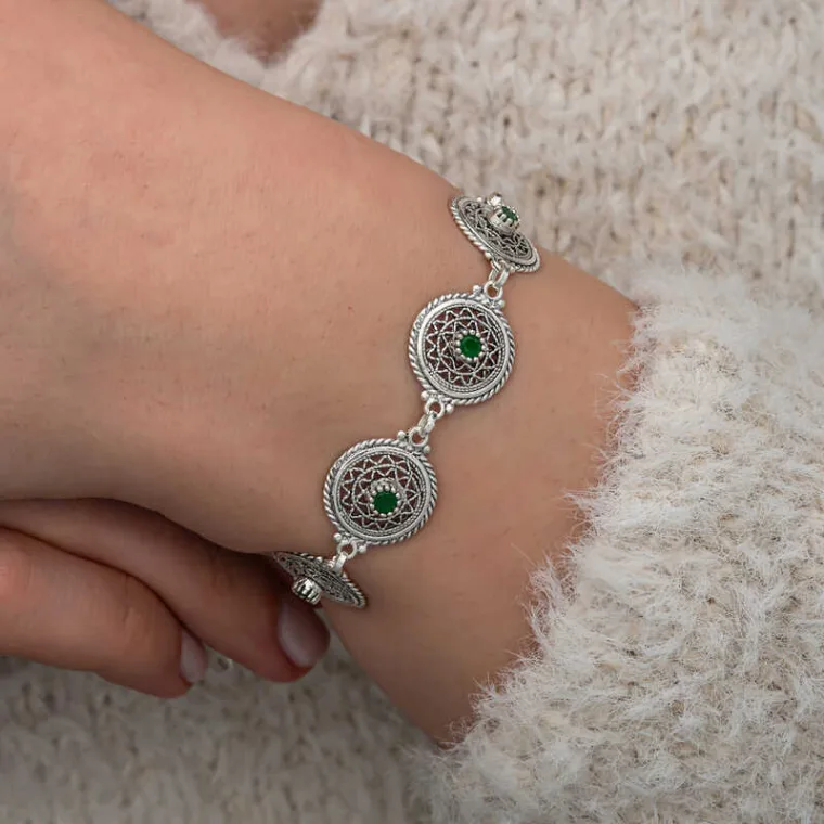 Sterling Silver Filigree Emerald Zircon Bracelet for Women alternate view