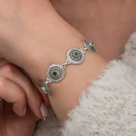 Sterling Silver Filigree Emerald Zircon Bracelet for Women | Handcrafted Rhodium Plated Jewelry - image 3 thumbnail
