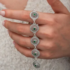 Sterling Silver Filigree Emerald Zircon Bracelet for Women | Handcrafted Rhodium Plated Jewelry - image 4 thumbnail