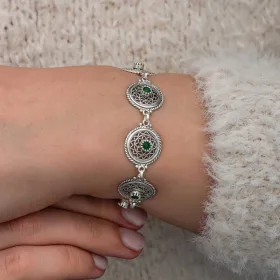Sterling Silver Filigree Emerald Zircon Bracelet for Women | Handcrafted Rhodium Plated Jewelry - image 5 thumbnail
