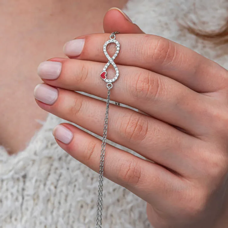 925 Sterling Silver Infinity Red Heart Bracelet for Women